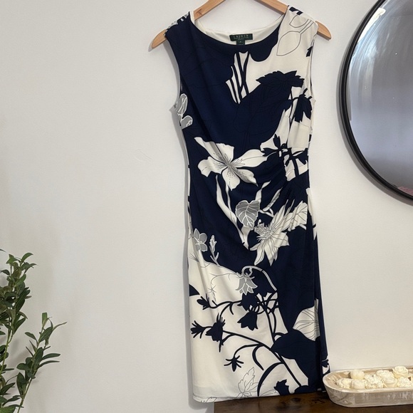 Ralph Lauren Navy and White Floral Midi Dress - Picture 2 of 8